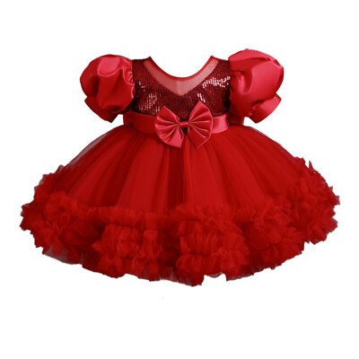 DE Baby Mädchen Kleid Taufe Ballkleid Tanz Tutu Bubble Sleeve Fotografie Tüll