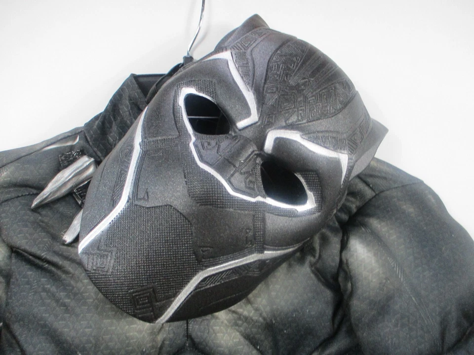 Disfraz Pantera Negra Niños Mediano Plateado Mono Máscara Bota Cubierta Músculo Acolchado Foto 2 de 4