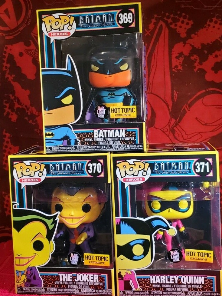 Funko Pop! DC Black Light Set - BATMAN, JOKER , HARLEY + PROTECT +