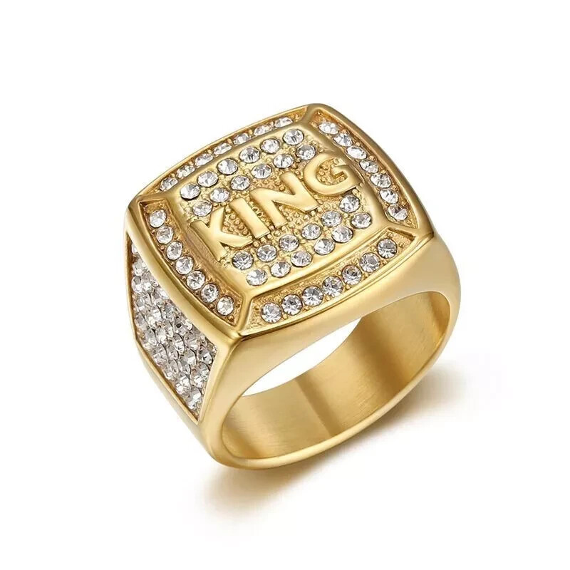 Round Lab Diamond KING Letter Ring for Men in 14k Gold Plated