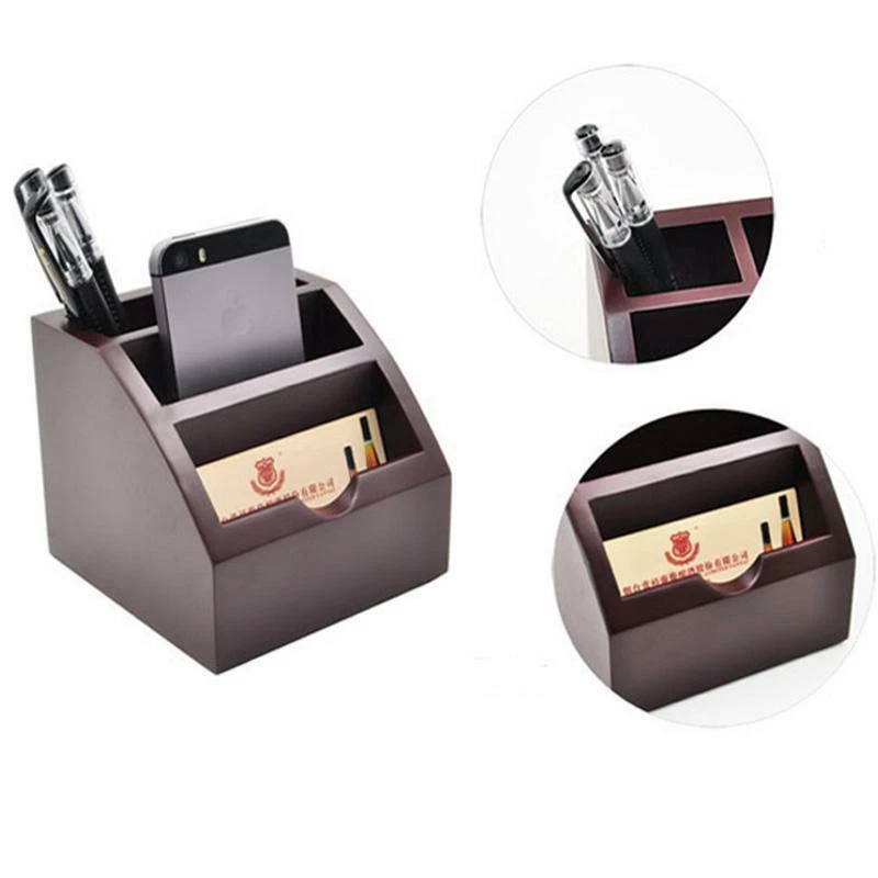 Wood Business Card Holder Case Office Desk Pen holder Stationery Storage Box - Image 2 of 2