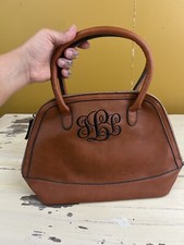 LEATHER PURSE - Embroidered, Brown , Med/Sm Bag, Zipper, Pocket, Cute Vtg Vibe