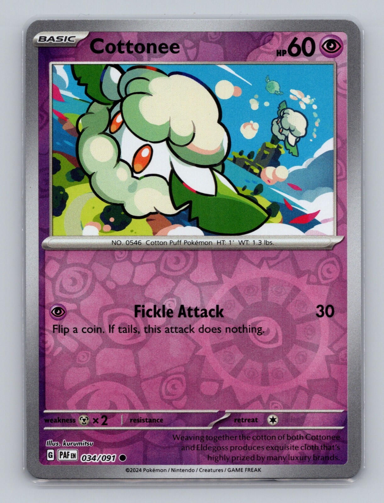 Cottonee 34/91 Paldean Fates Reverse Holo NM PAF EN Pokemon Card Scarlet Violet