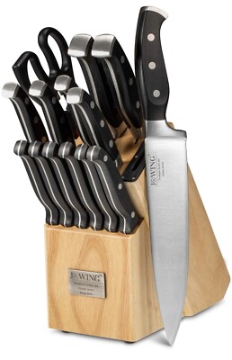 Knife Set, 15-Piece Kitchen Knife Set with Block Wooden Ocean Series 