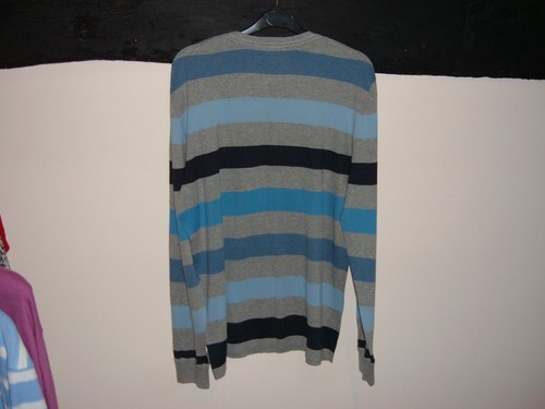 Men's GAP Striped 100% Cotton Round Neck Jumper Grey with Blue Stripes Size XL - Picture 2 of 8
