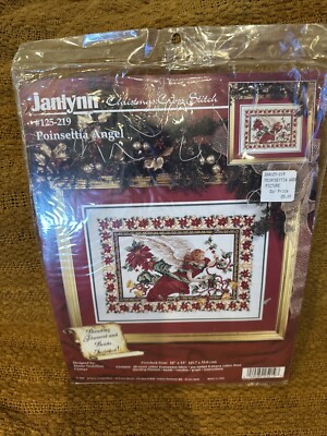 NIP Vintage POINSETTIA ANGEL Janlynn Cross Stitch Kit 125-219 Donna Vermillion