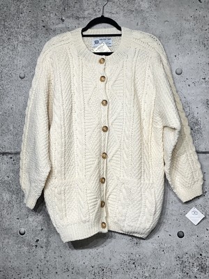 YARN POINT CRAFTS WOOL SWEATER COMPANY CARDIGAN L CREAM WOOL FISHERMAN'S