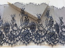 3 Yards Black Floral Eyelash Mesh Lace Trim for Sewing/Crafts/Shawls/10" Wide