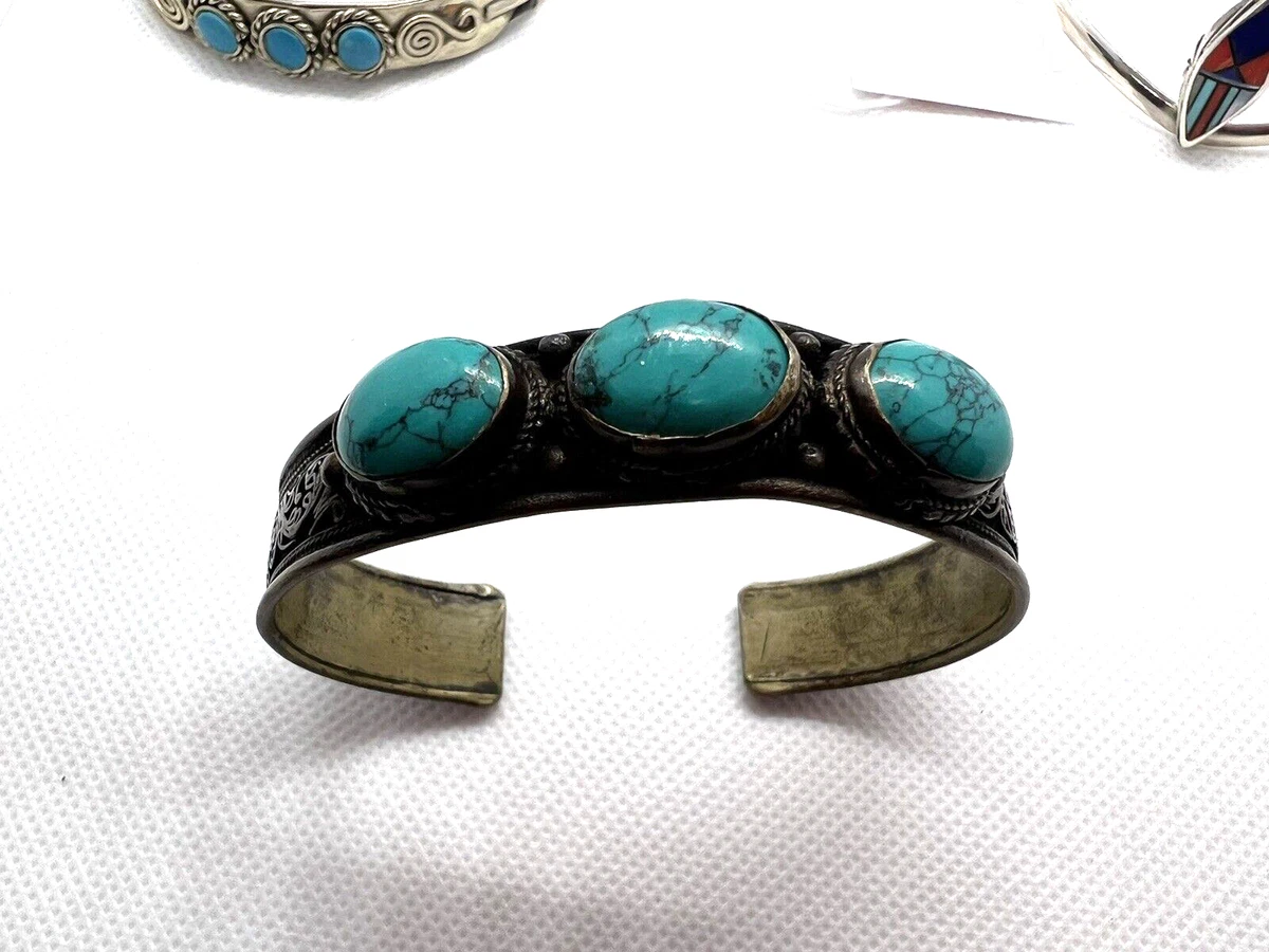 Lot of 2 Vintage .925 STERLING SILVER Turquoise Bracelets 1 .925