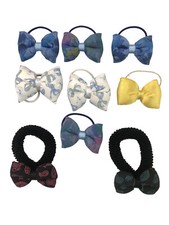 9 VINTAGE HAIR ELASTICS BOW FABRIC CLAMPS CUFFS CM 6