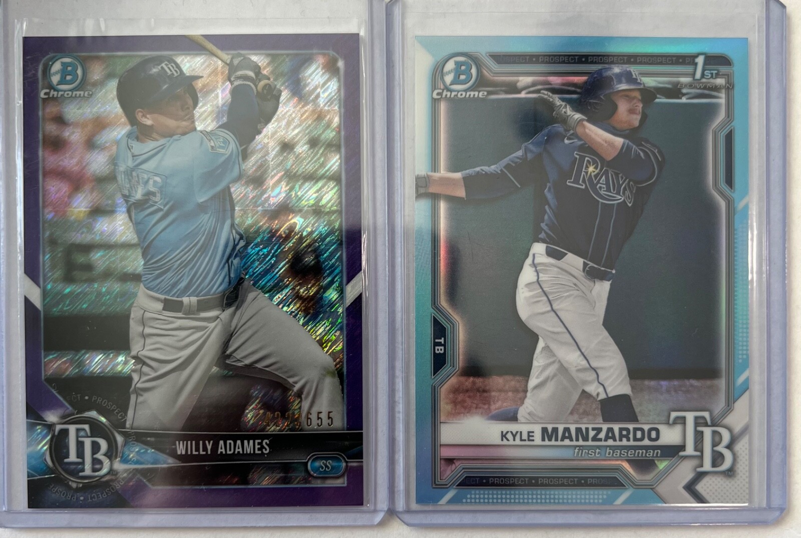 2021 Bowman Chrome Kyle Manzardo 1st Sky Blue Refractor + 2018 Willy Adames /655