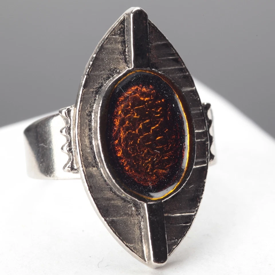 Ring Fingerring Größenverstellbar Modeschmuck Vintage 60er 70er silbern orange