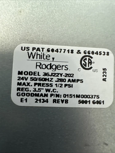 White Rodgers GEMINI 36J22Y-202 HVAC Furnace Gas Valve 0151M00037S