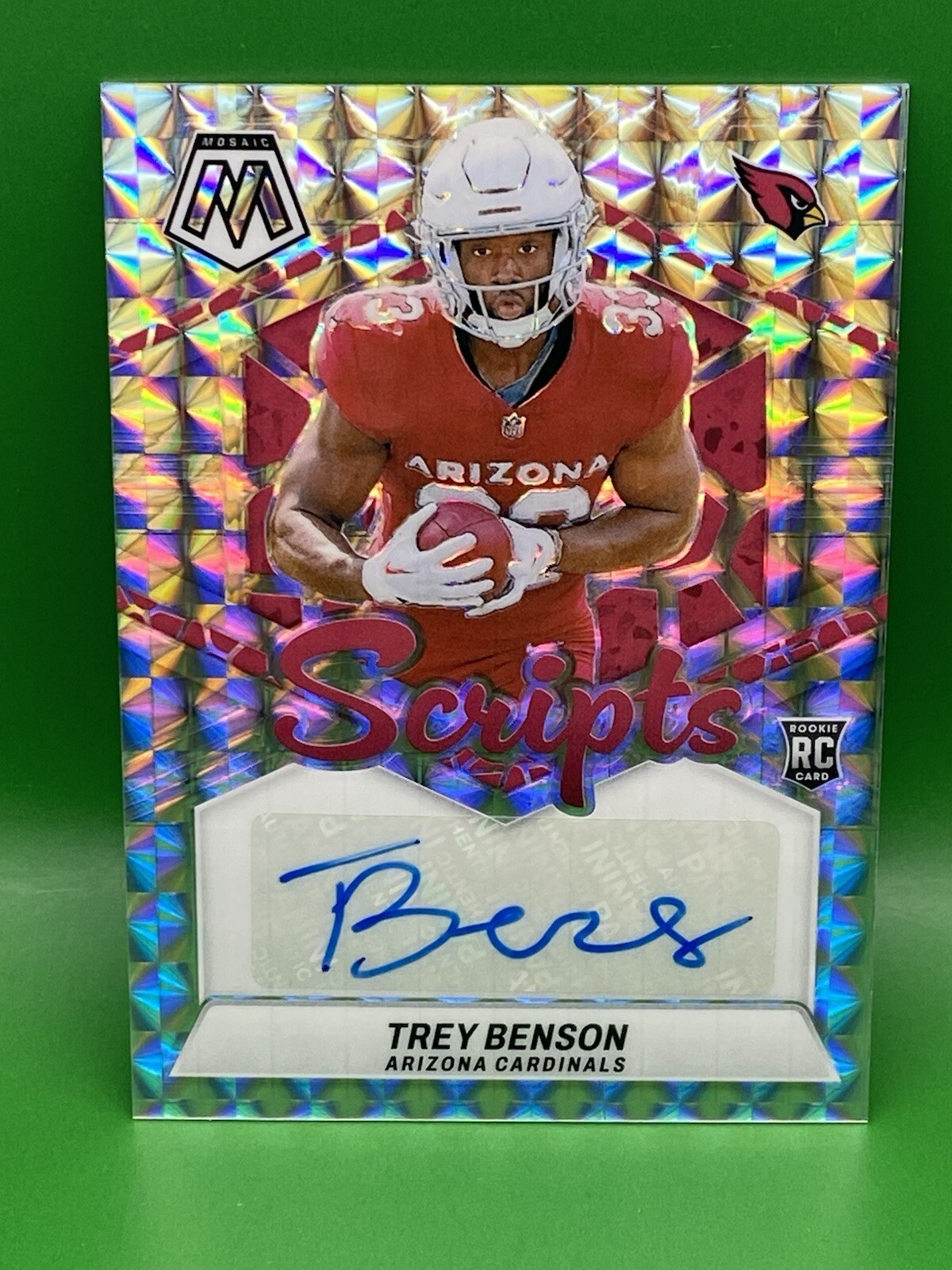 2024 Panini Mosaic Rookie Scripts Trey Benson RS-TBN Silver Prizm RC Auto