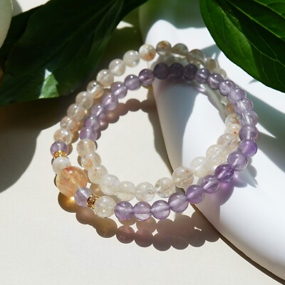 Spring Collection | Double-Strand Crystal Bracelet with Amethyst and Citrine