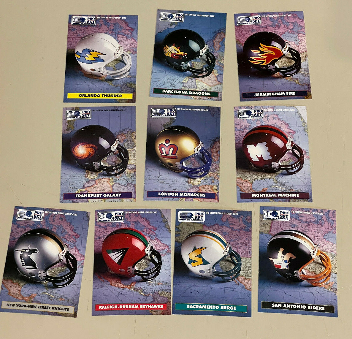 1991 Pro Set World League Football Helmet Collectible Set #1- #10