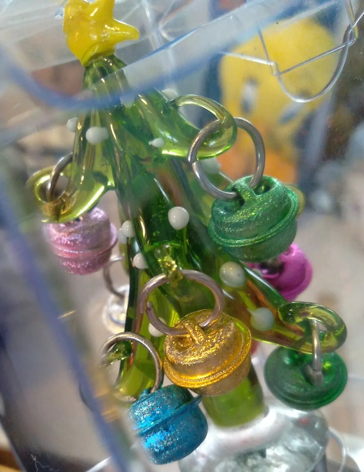 Pier One Wine Bottle Stopper Christmas Tree Art Glass Ornaments Hostess