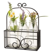 MILK BOTTLE DECOR BASKET - Scrolled Wrought Iron Display Stand Holder Amish USA