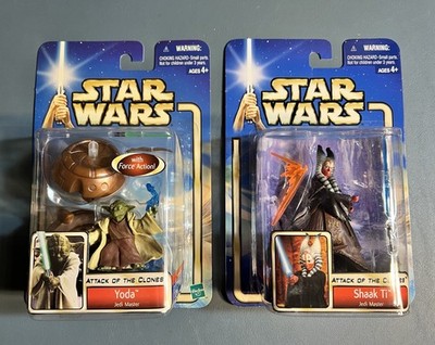 LOT OF 2 Shaak Ti & Yoda - Hasbro Star Wars Attack Of The Clones 2002 NISB