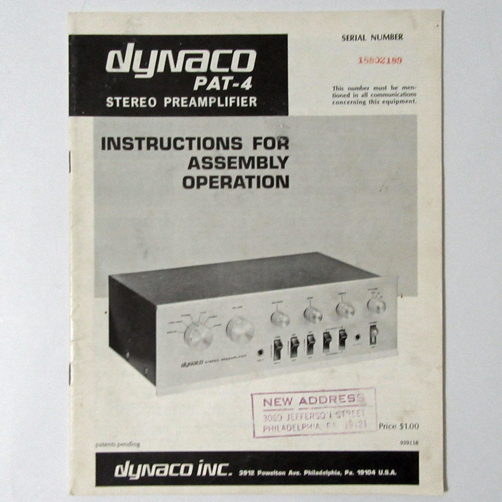 Dynaco ® PAT-4 Stereo Preamp - Instructions For Assembly Operation - Original