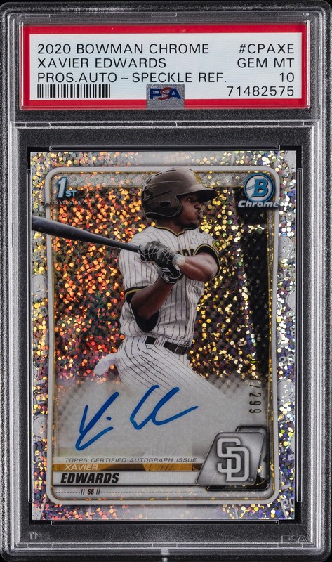 2020 BOWMAN CHROME PROSPECT AUTO SPECKLE #CPAXE XAVIER EDWARDS 73/299 PSA 10  