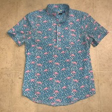 Chubbies Men's The Domingo performance polo shirt with flamingo print Sz Small