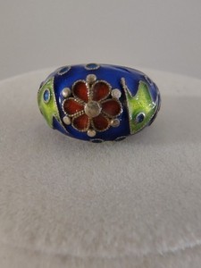 ​Vtg Chinese Export Sterling Silver Cloisonne Enamel Adj Flower Ring Tested 925