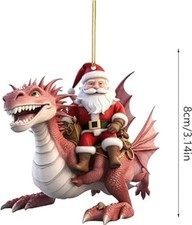 Santa riding a Dragon Ornament 2d flat acrylic