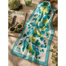 Vintage Vera Neumann Scarf Blue Green Floral Oblong Signed Retro Mod 60s 70s