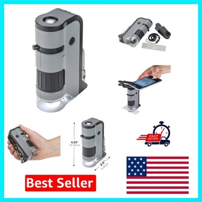 LED UV Pocket Microscope with Smartphone Digiscoping Clip - 250x Magnification