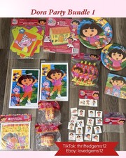 Vintage Dora The Explorer Party Decor Plates Napkins Banner Tattoos Blowouts NEW