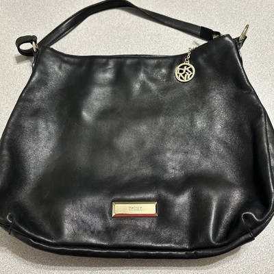 DKNY Black Leather Large Tote Handbag Purse In Excellent Condition