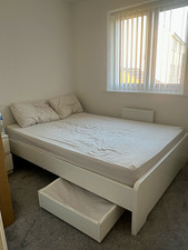IKEA Malm White Wooden Double Bed Frame/Base with 1 Storage Drawer 90349326
