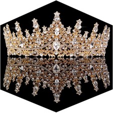 Gold Crown for Crystal Princess Tiaras Rhinestone Queen Headband Wedding Brid...