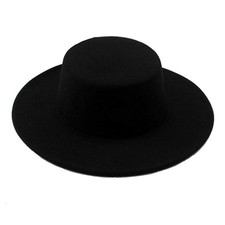 1PCS Black Classic Flat Top Blend Fedora Hat Brim Church Derby Cap for Unisex...
