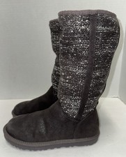 UGG Camaya Knit Suede Sequin Embellishment Sock Boots Gray US 7