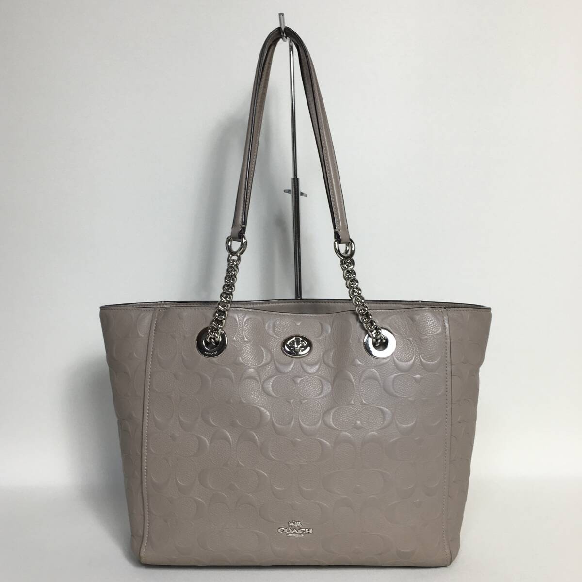 74B301 Coach Signature Greige Turn Lock Tote Bag