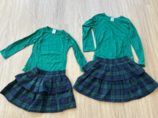 Crew cuts girls 3 4-5 matching toddler outfits green blue plaid skirts cotton