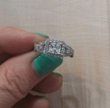 Princess Cut Cubic Zirconian Rhodium Plated Engagement Ring