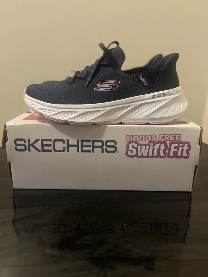 斯凯奇女式免提 Swift Fit 弹力针织运动鞋海军蓝美国 10 码 — 第 4/4 张图片