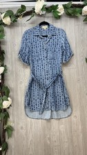 Cloth & Stone Shirt Dress Womens Small Blue Button Front Belted Aztec USA Made