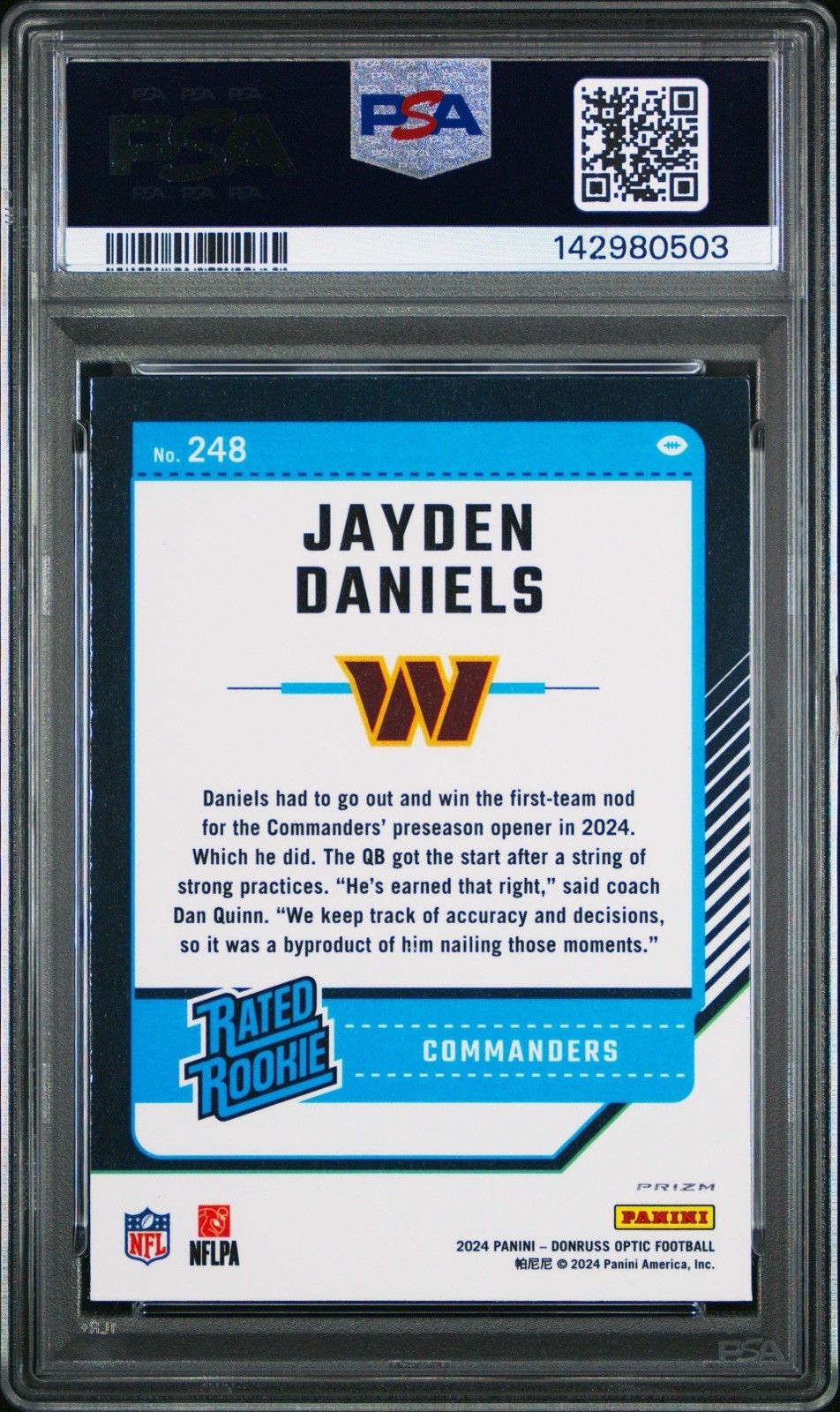 Jayden Daniels (RC) PSA 10 - 2024 Donruss Optic - Rated Rookie  #248 Holo Prizm view 2