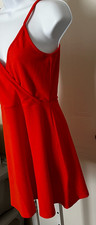 🧡 WOMEN’S BRIGHT ORANGE MINI DRESS S • V‑NECK • SPAGHETTI STRAPS • FLARED HEM