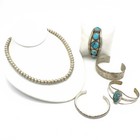 Southwest Signed Sterling Turquoise Hand Stamped Cuff Necklace Lot of 5 #S5616-1 — photo 1