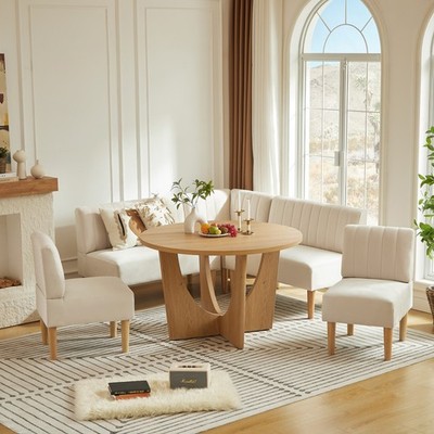 47'' Farmhouse 5-Piece Round Dining Table Set Loveseat Chairs for Kitchen Nook