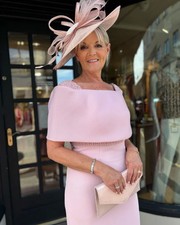 Custom Classic Pink Pearl Mother of the Bride Dress Square Neck ShortSleeve Back