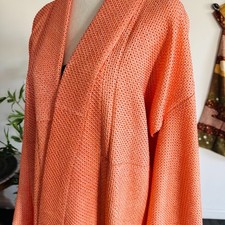 Apricot Coral LONG Vintage Shibori Dyed Japanese Silk Kimono Robe Dress 7302