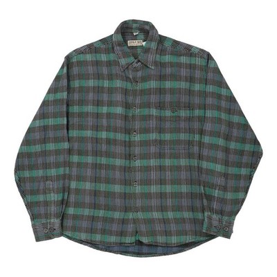 John F Gee Striped Flannel Shirt - Large Blue Cotton Blend