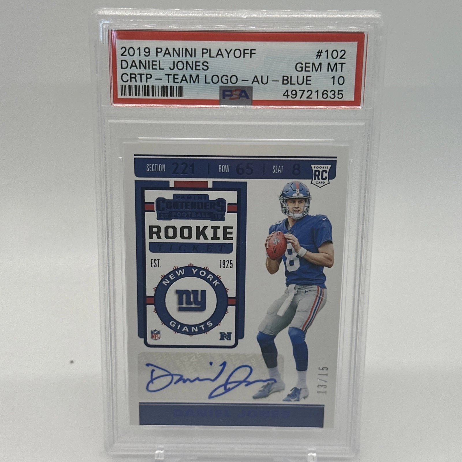 Daniel Jones Panini Playoff Contenders Rookie Ticket Preview Autographs #102 Team Helmet-Autograph-Green