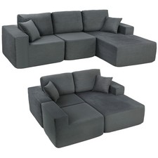 Ecksofa mit Schlaffunktion, L-Form 267 cm Schlafsofa mit Wurfkissen Dunkelgrau